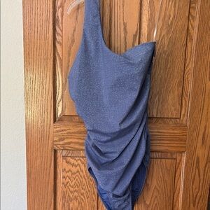 Lands' End Purple One Piece Swimsuit with Asymmetrical Design Long Torso NWT